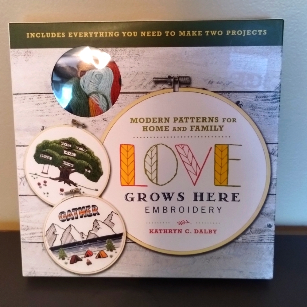Craft Embroidery Kit, "Love Grows Here" Makes 2 Projects, 9 Iron-on Designs NEW